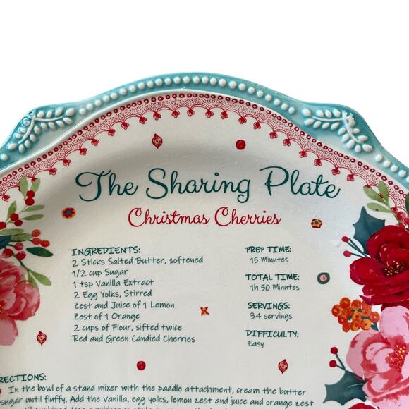 PIONEER WOMAN Cheerful Rose 12" Holiday Cookie Sharing Plate Platter Recipe Teal - Picture 3 of 10